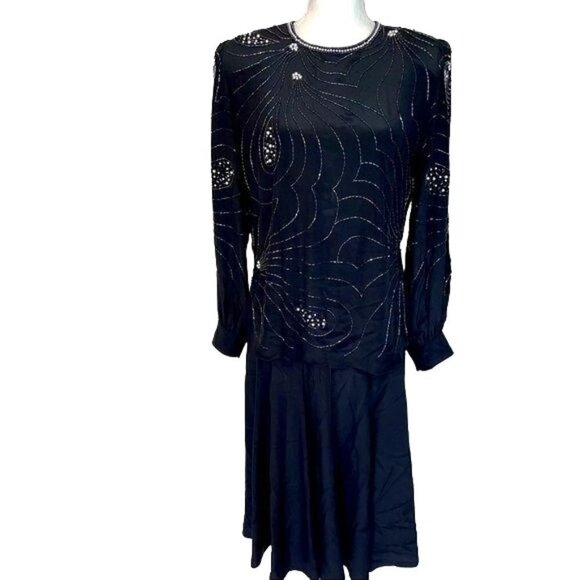 Argenti Notte Beaded Silk Skirt Set Womens Size Medium M Vintage Zipper Black - Picture 1 of 12